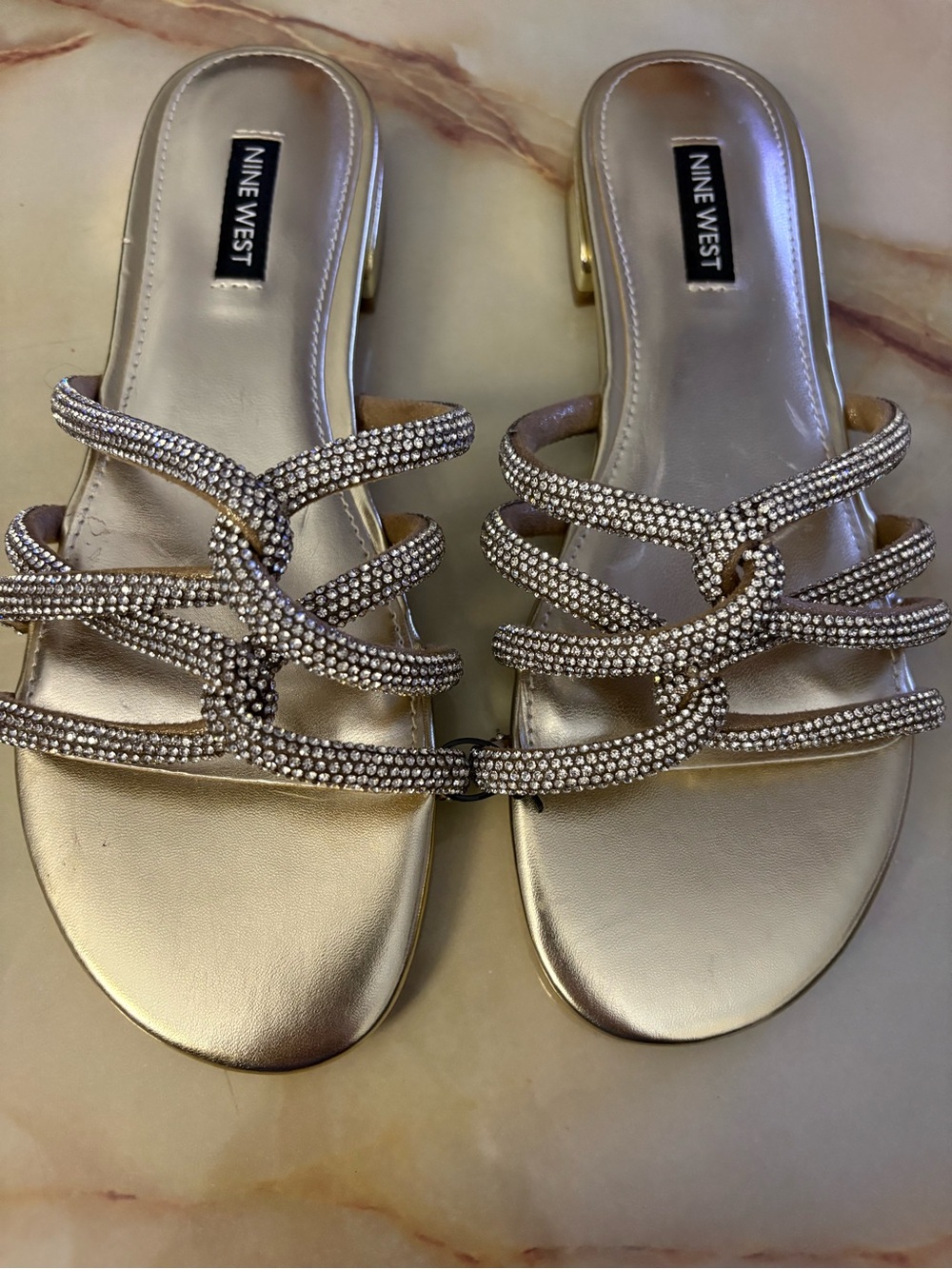 NINE WEST Iria5 Women's Sandal Slip-on Blush Gold Wedding Party Flats -Sz 7